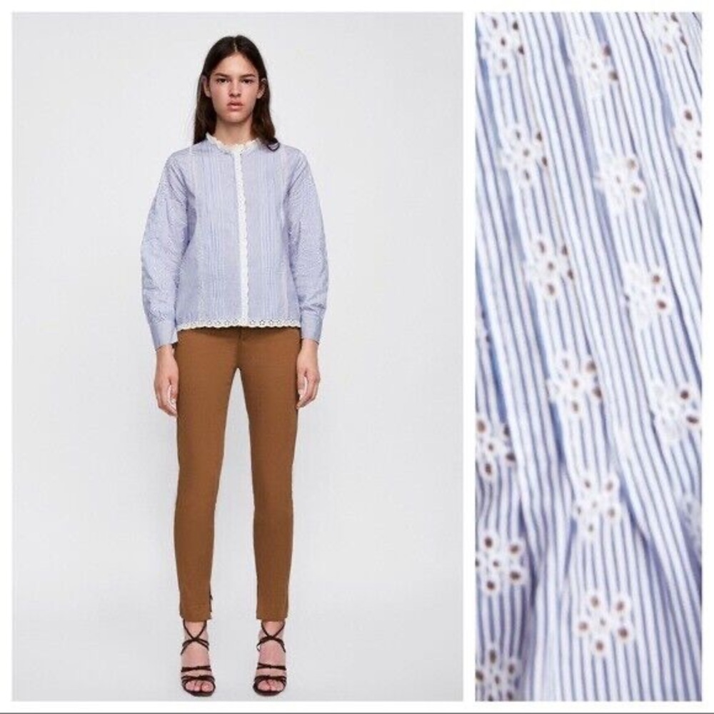 Zara White/Blue Striped Shirt. Size Small button down